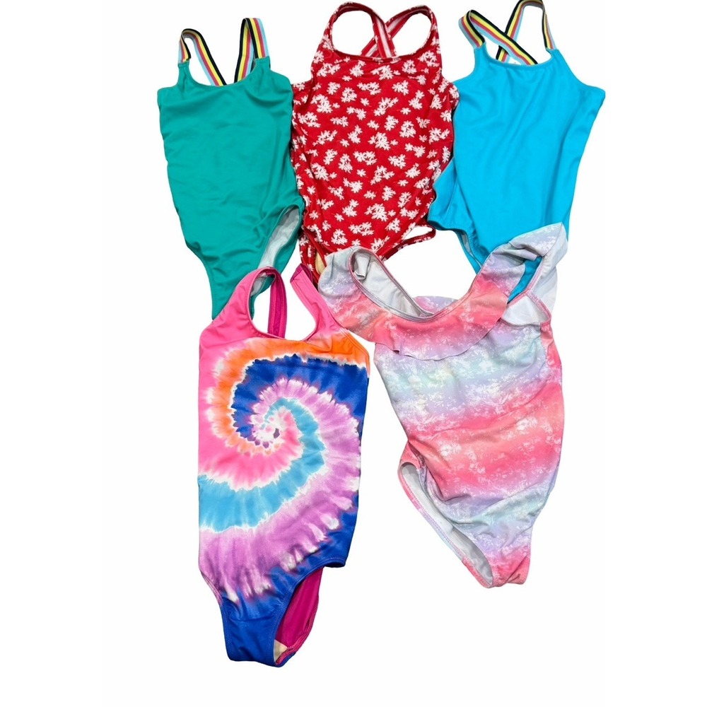 Lands' End Kamu 6-8 One Piece Swimsuit Bathing Suit Lot Bundle Solid Floral